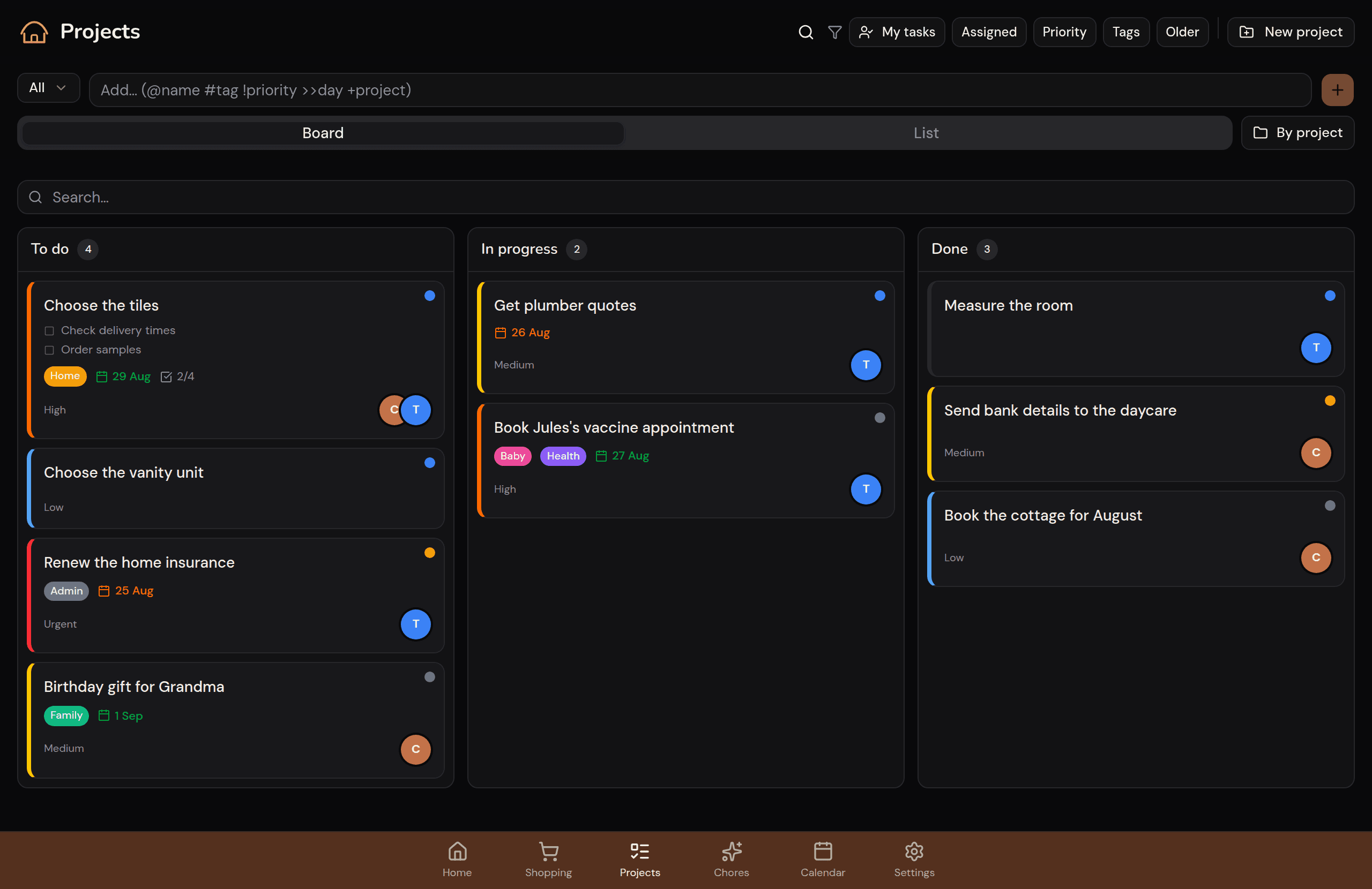 Kotidy kanban board on a large screen: To do, In progress and Done columns
