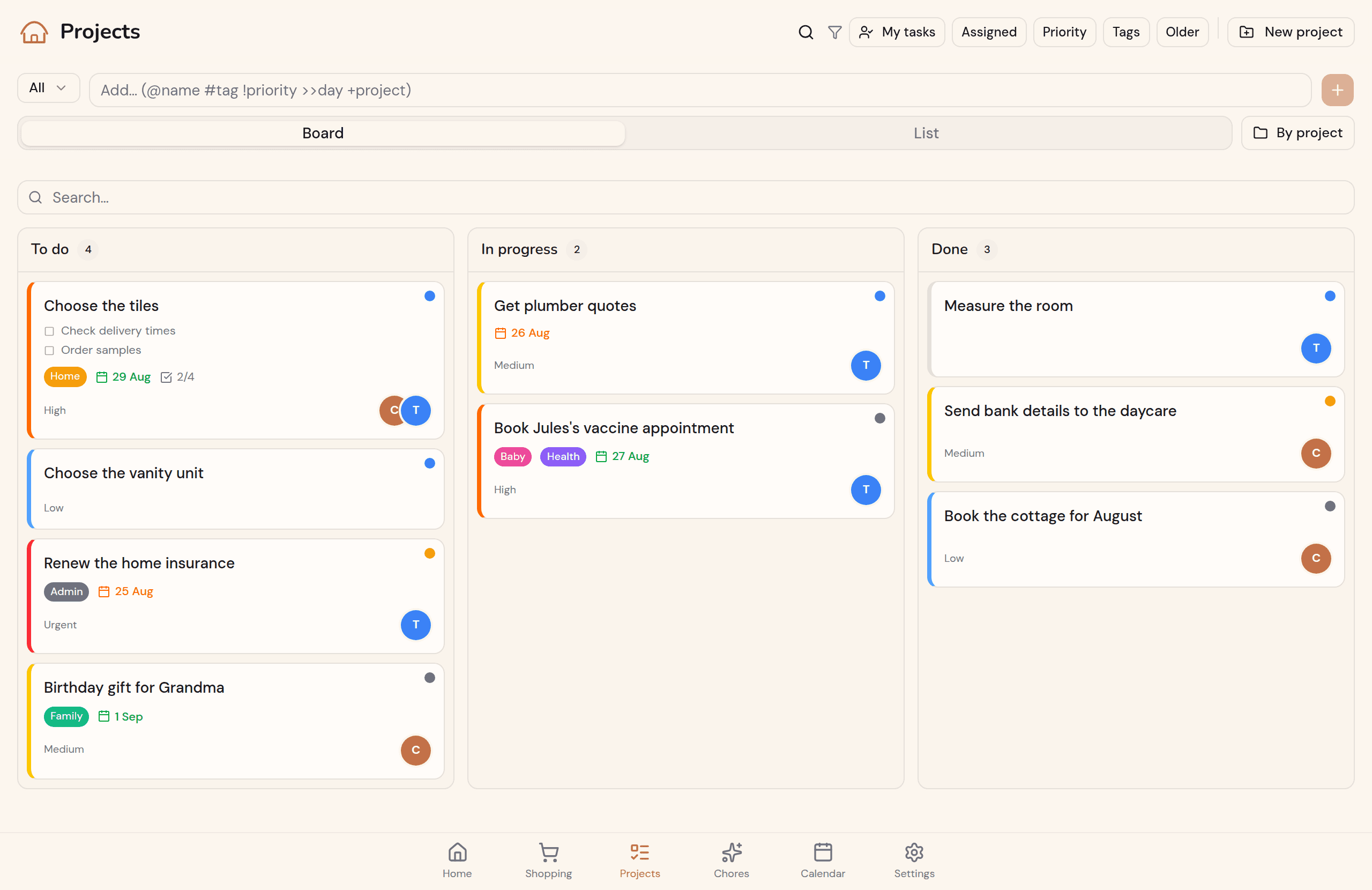 Kotidy kanban board on a large screen: To do, In progress and Done columns