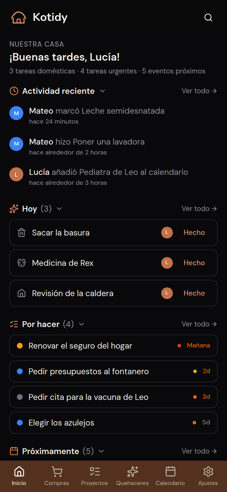 Inicio de Kotidy: el día del hogar de un vistazo