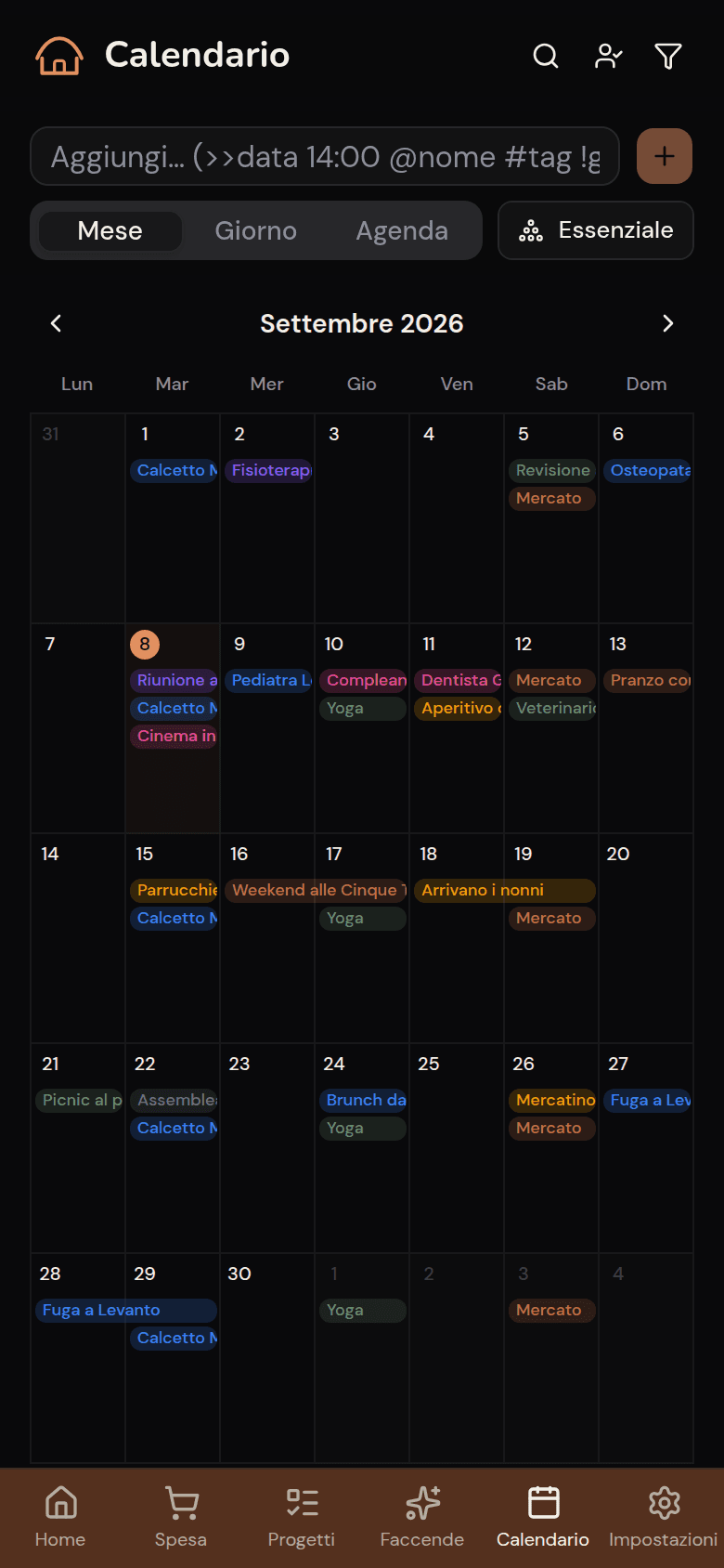 Calendario di famiglia condiviso Kotidy, vista mese