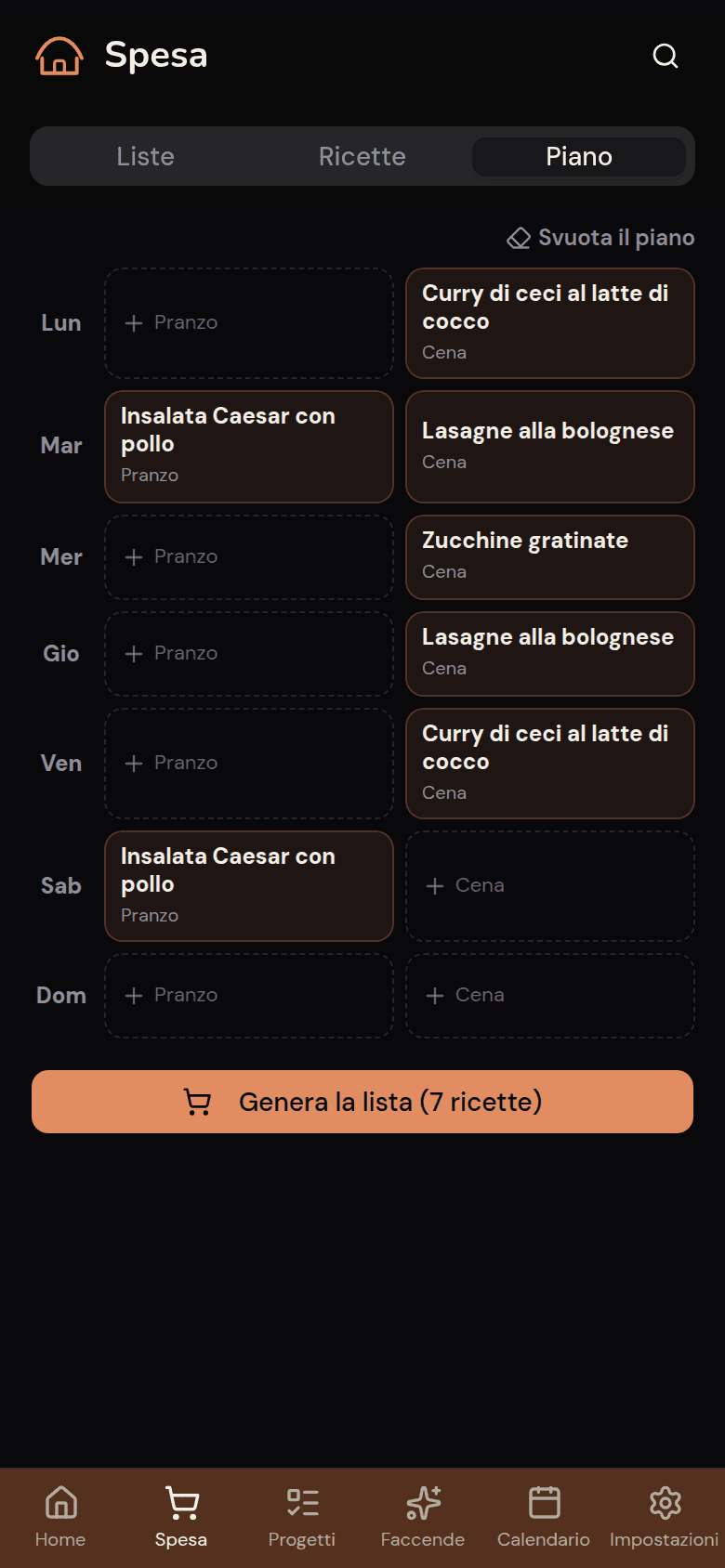 Piano dei pasti della settimana in Kotidy