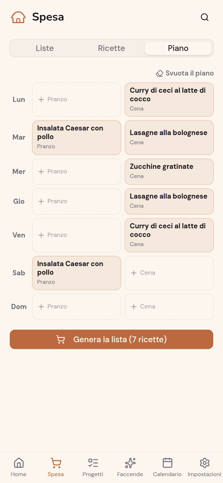 Piano dei pasti della settimana in Kotidy