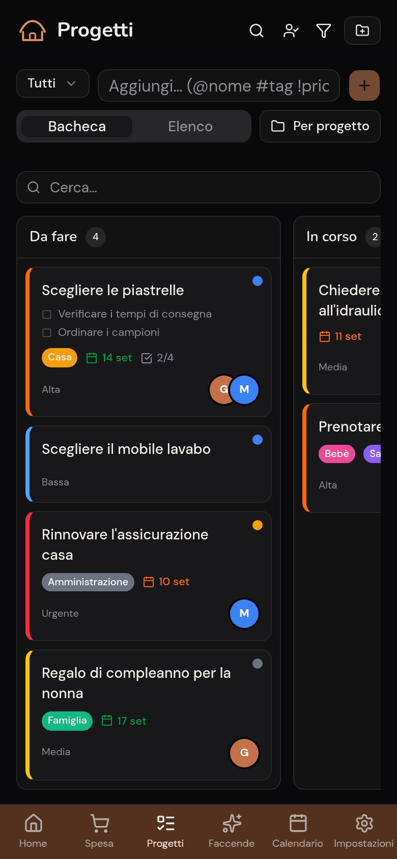 Bacheca kanban dei progetti della casa in Kotidy