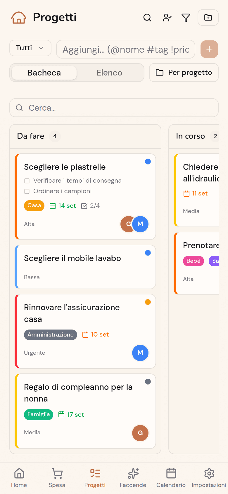 Bacheca kanban dei progetti della casa in Kotidy