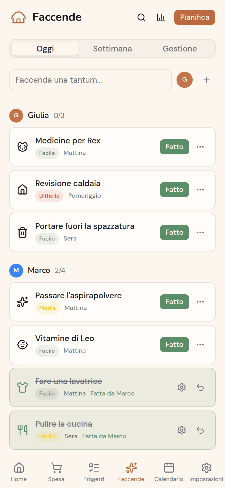 Faccende del giorno per membro in Kotidy