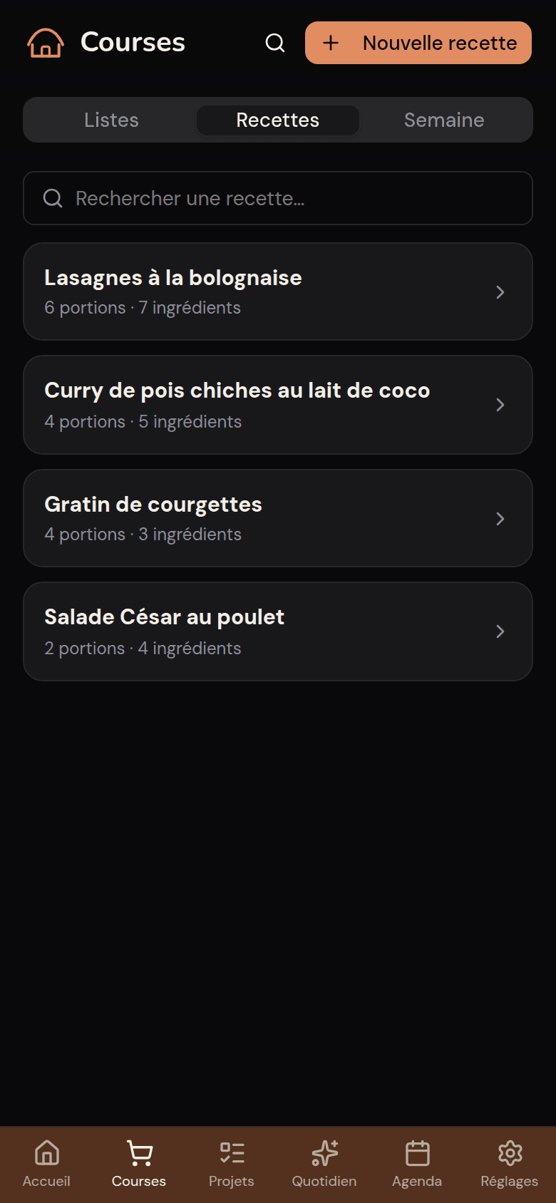 Carnet de recettes partagé du foyer dans Kotidy