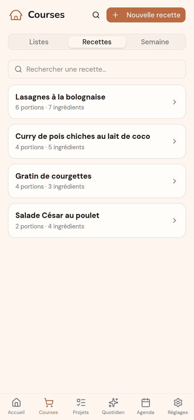 Carnet de recettes partagé du foyer dans Kotidy