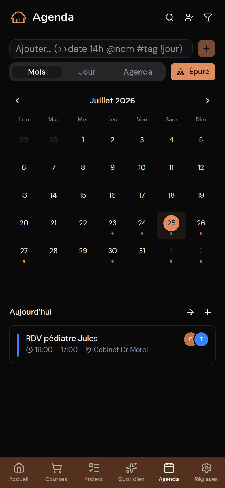 Agenda familial partagé dans Kotidy