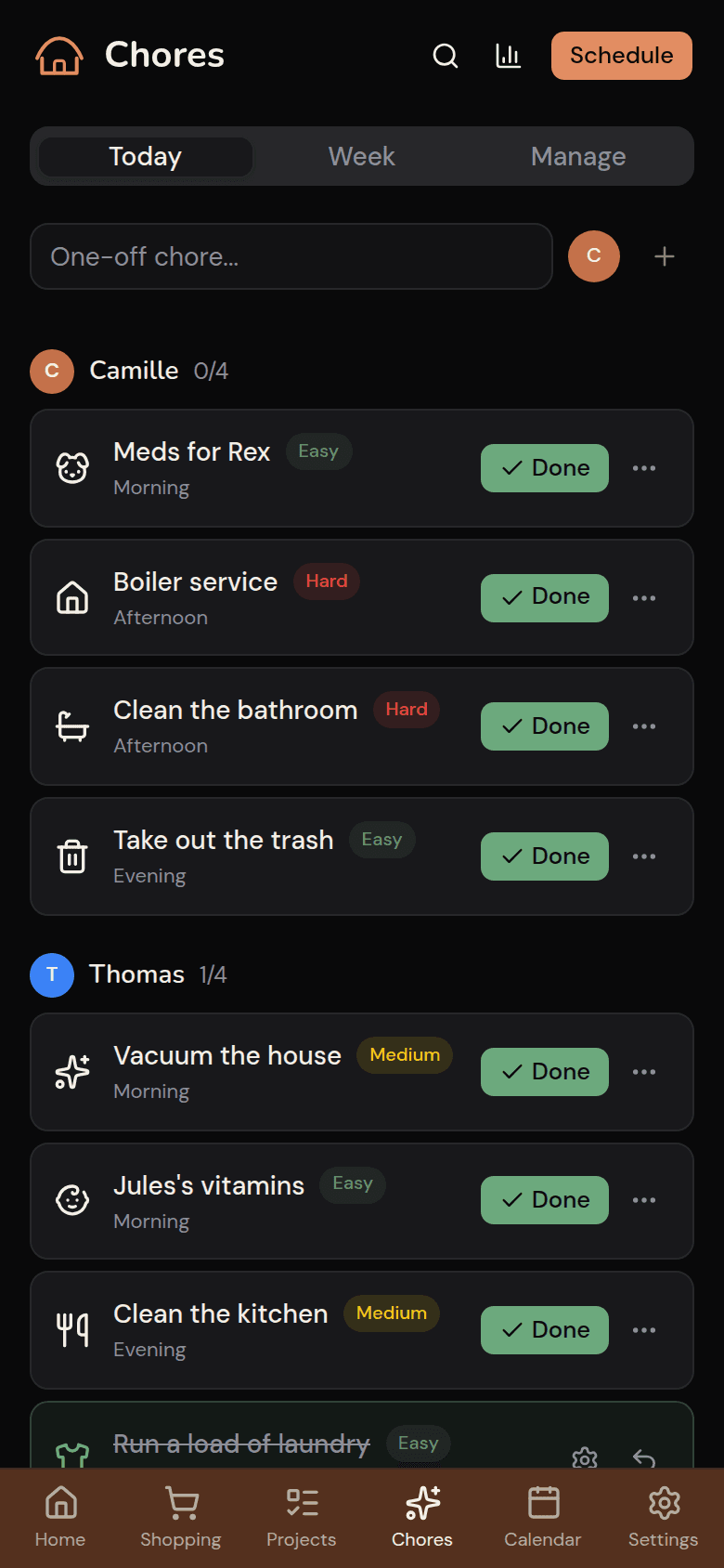 Today's chores by member in Kotidy