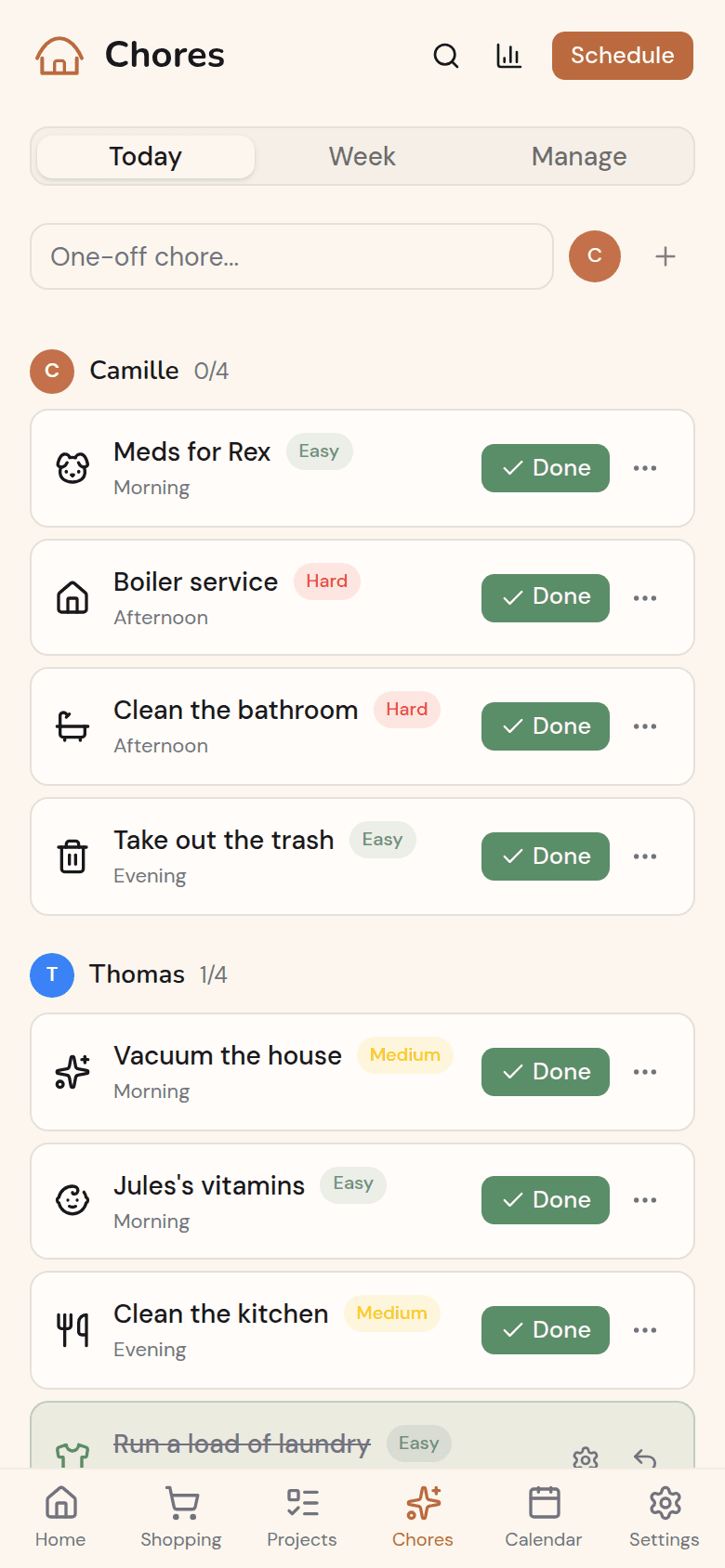 Today's chores by member in Kotidy
