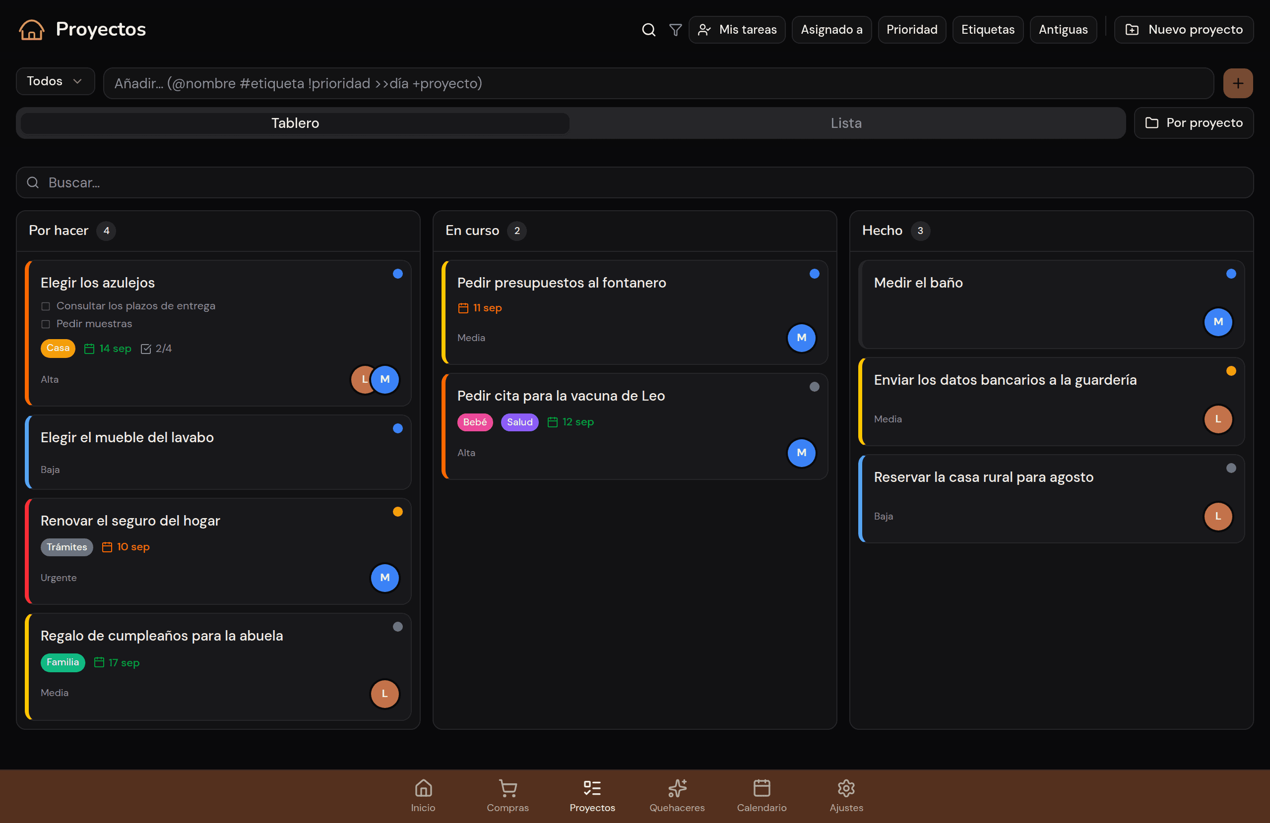 Tablero kanban de Kotidy en pantalla grande: columnas Por hacer, En curso, Hecho
