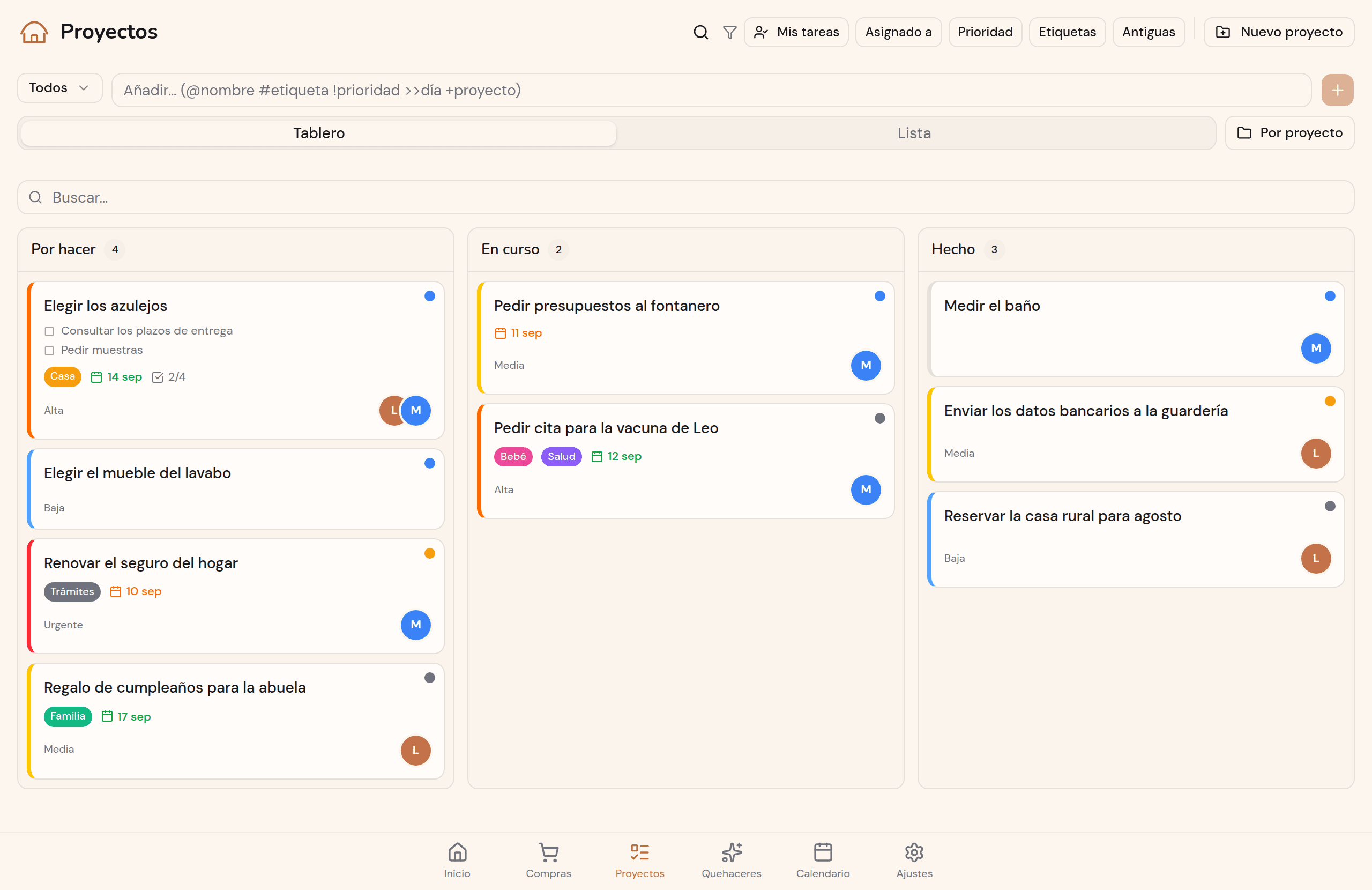 Tablero kanban de Kotidy en pantalla grande: columnas Por hacer, En curso, Hecho